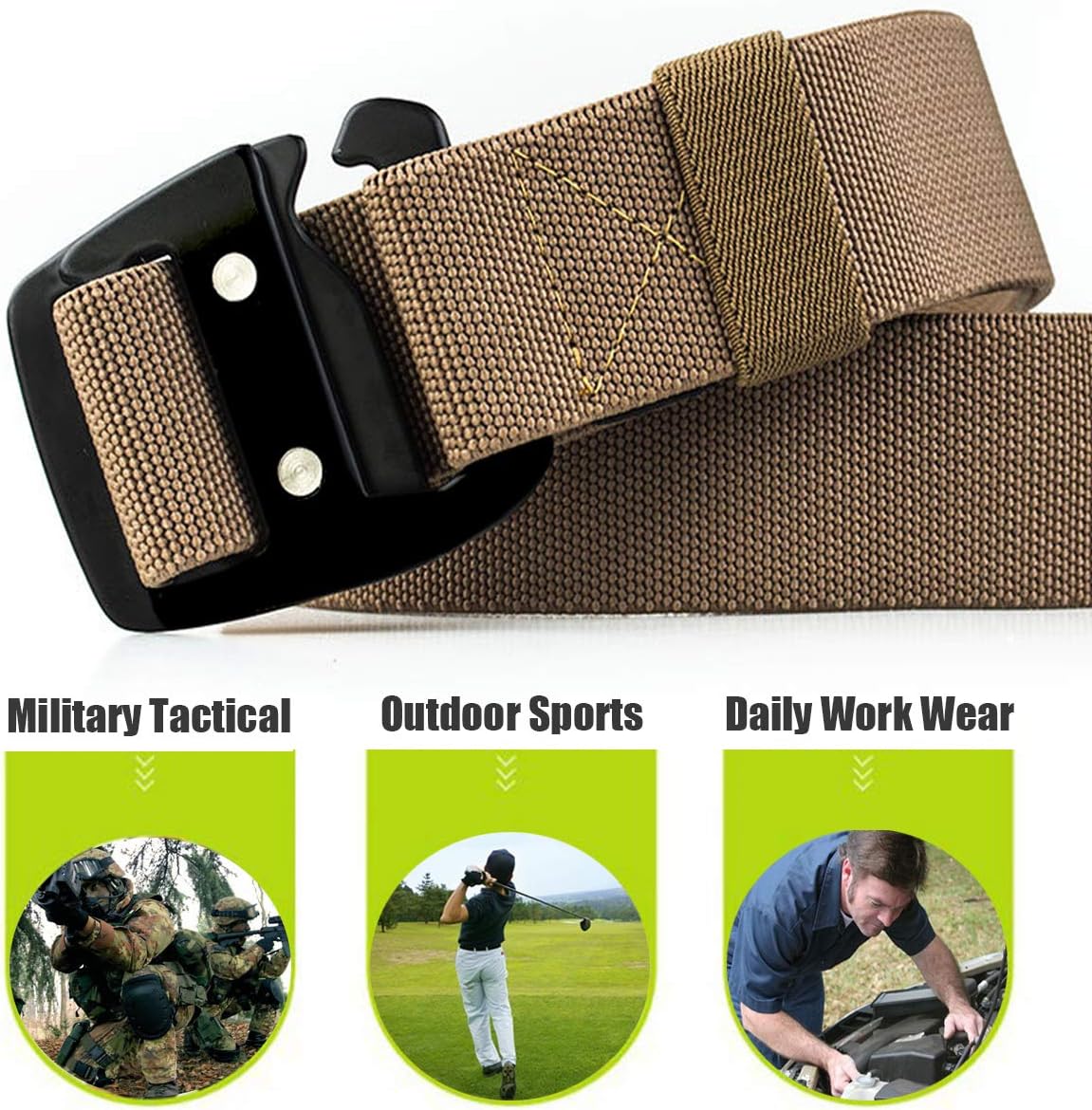 WYuZe Men's Stretch Tactical Belt, 1.5" Military Elastic Nylon Duty Riggers Belt Metal Buckle - Image 2