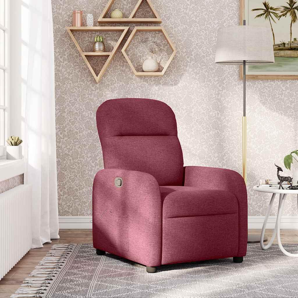 Fauteuil Inclinable Manuel Salon, Fauteuil de Relaxation en Tissu avec Repose-Pieds Réglable et Poche Latérale, Chaise Inclinable Confortable pour Bureau et Chambre, Rouge Bordeaux
