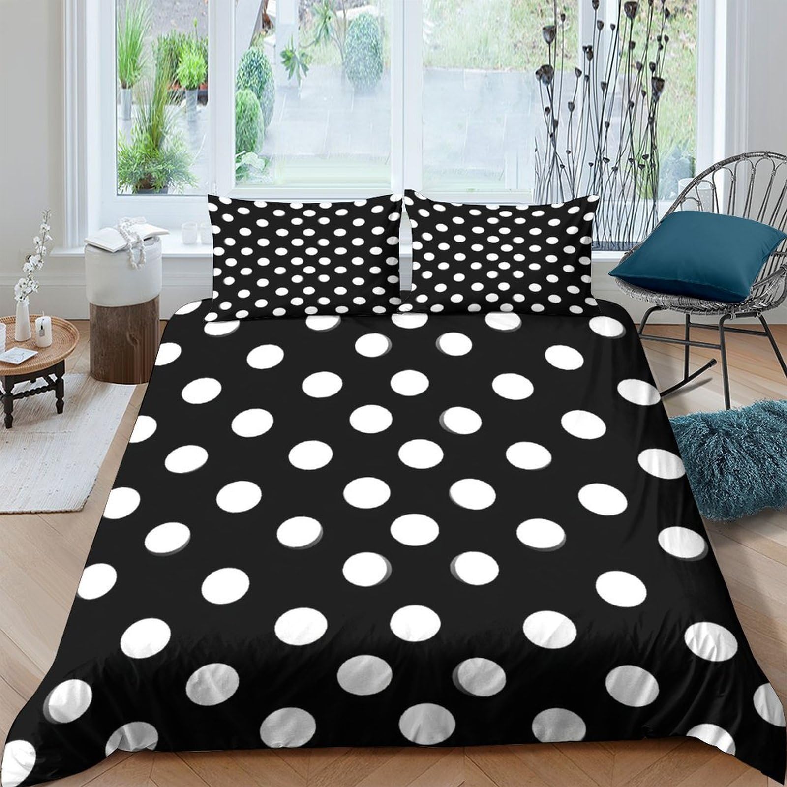 Ctjqhvkz Style-4 3D Printed Black Polka Dot Fitted Sheet Microfiber Soft Anti-Slip White Spot Bed Cover For Bedroom Guest Room Decor Single（135X200cm）