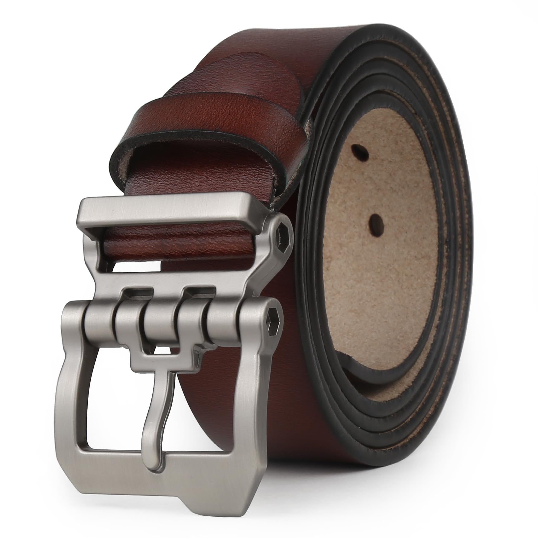 Yahaobelt Men's Chocolate Belts Leather For Jeans Dress Genuine Leather Tan Belts For Size 105Cm-165Cm Width 1.5" Black (130Cm For Waist 43"-45",)