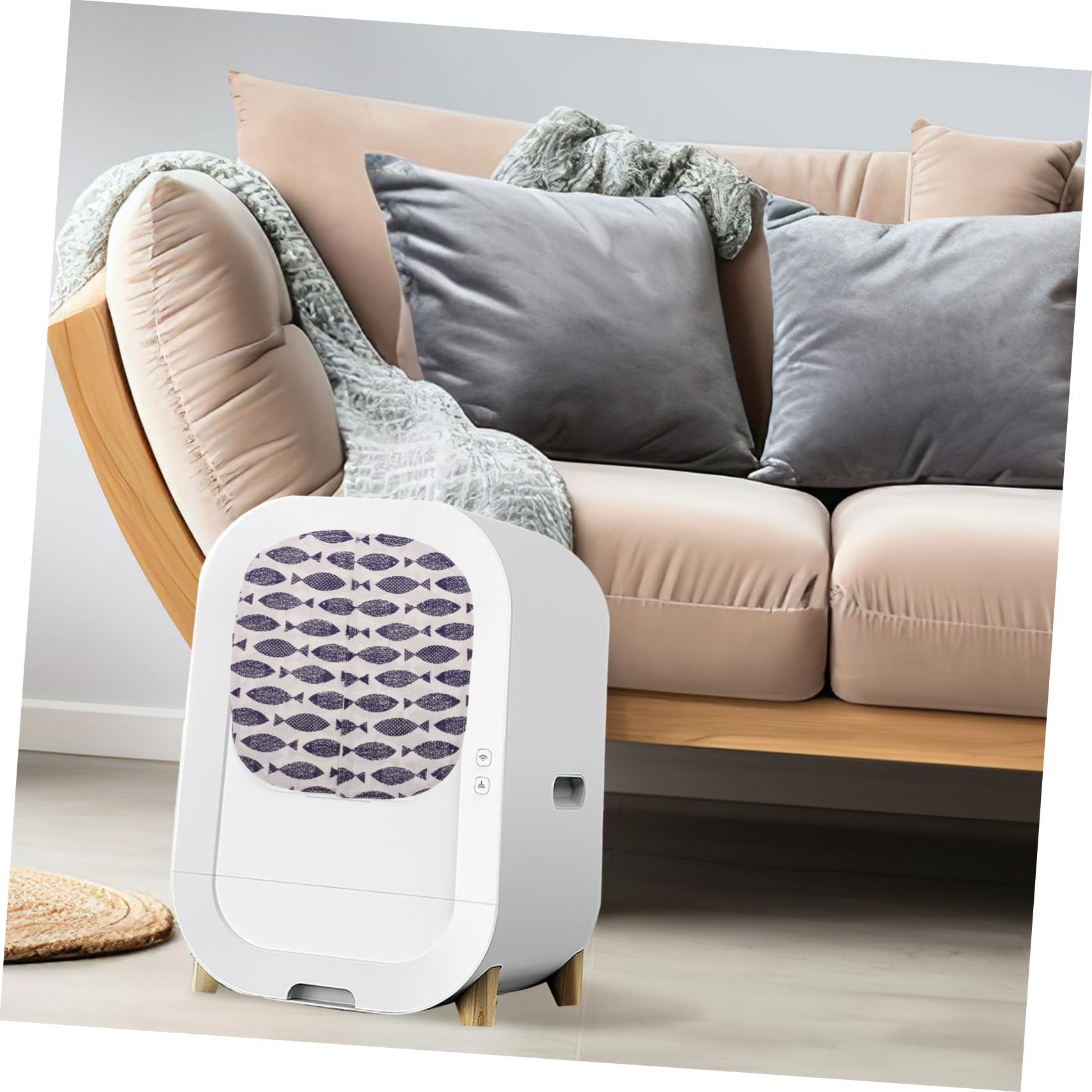 Yardwe Chat Automatique 2 Pièces Coton Lin Litière Rideaux Petit De Porte Bac à Litière De Porte