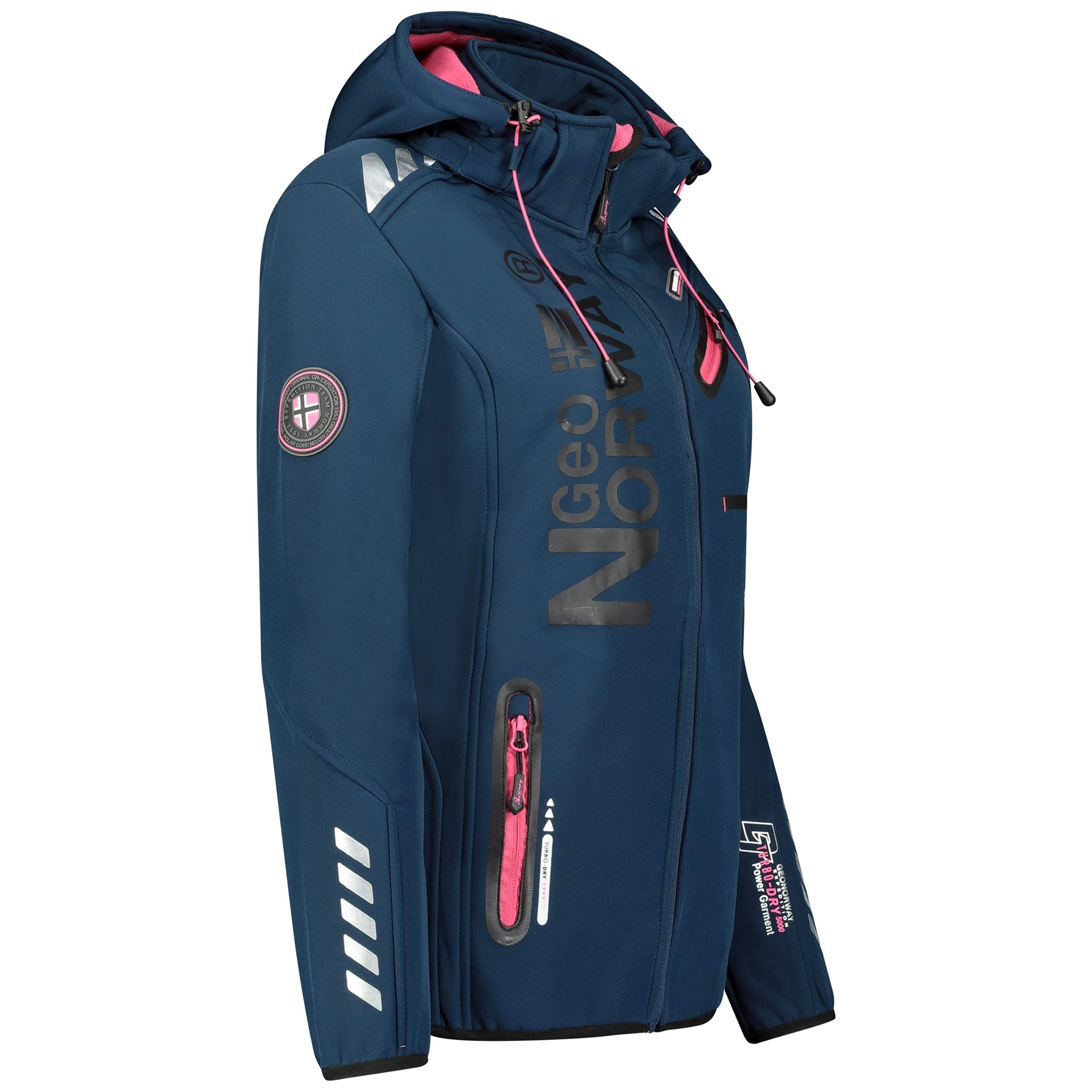 GEO NORWAY REINE LADY - Chaqueta Softshell impermeable mujer - Chaqueta capucha Transpirable - Chaqueta cremallera resistente invierno - Actividades aire libre Senderismo