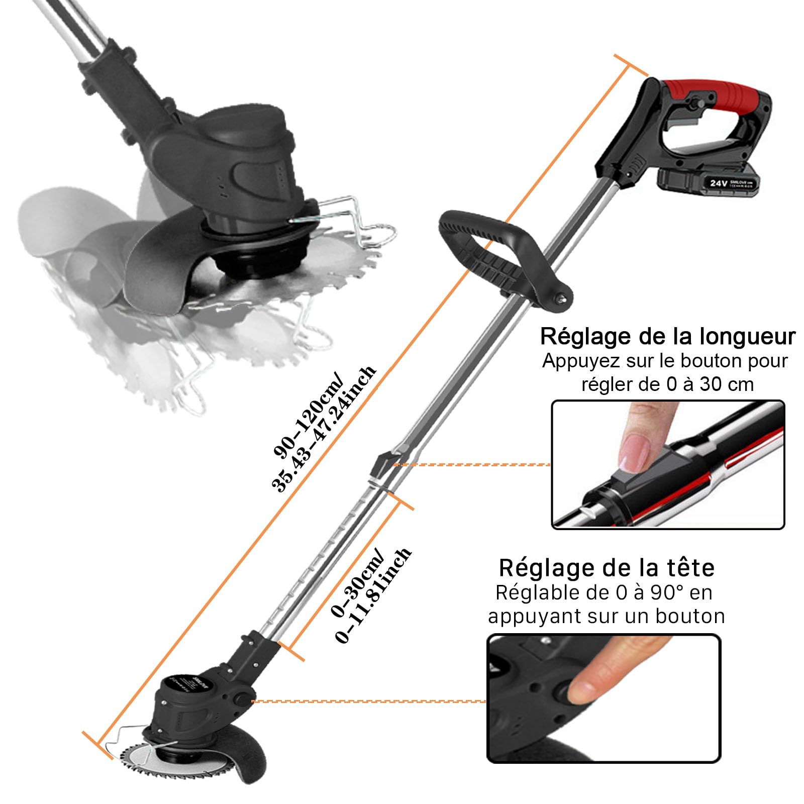 Débroussailleuse Électrique sans Fil 21V, Coupe Bordure sans Fil avec 2 Batteries 2000mAh, 6 Lames Métal & 10 Lames Plastique pour Jardin, Pelouse et Désherbage (Édition Performance)