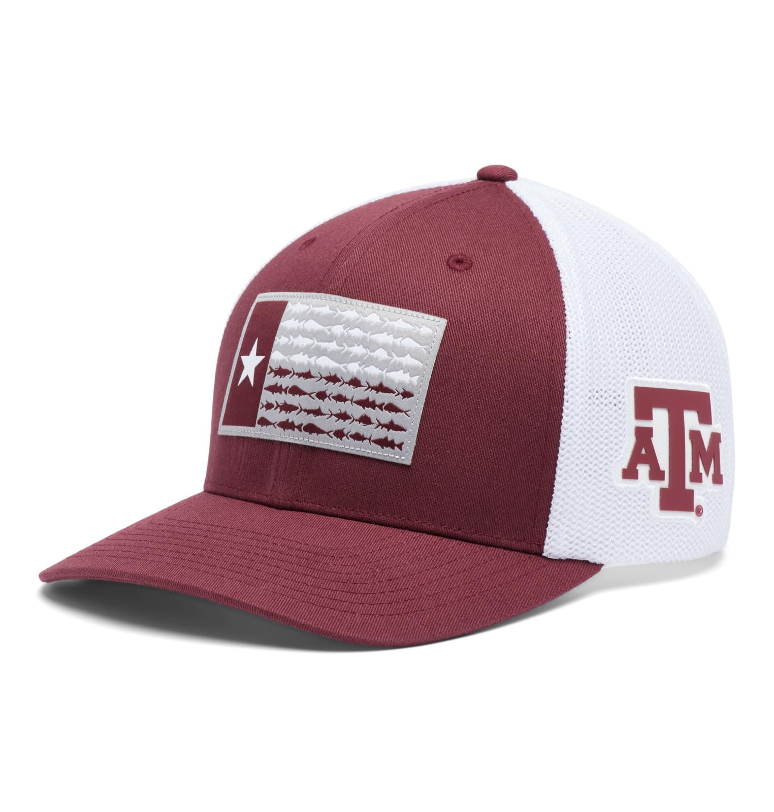 Columbia Unisex Collegiate PFG Mesh Fish Flag Ball Cap, TAM - Deep Maroon/Texas Flag, Small/Medium