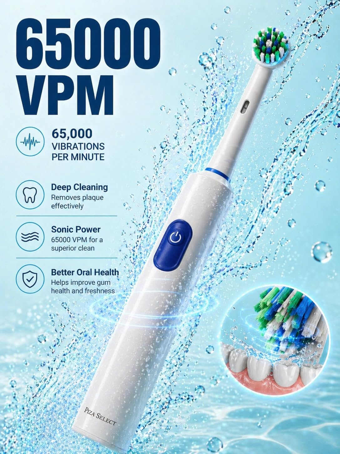 Spazzolino elettrico sonico ricaricabile, 5 modalità, impermeabile IPX7, ricarica rapida di tipo C, 65000 VPM