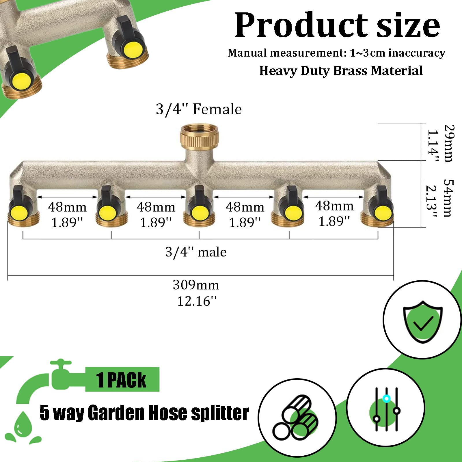 Latón Jardín Desviador de Grifo con 5 distribuidores,3/4 Pulgadas Conector de Grifo Manguera,Adaptador Derivación Flujo de Agua con 5 Válvula,para Riego Jardín Al Aire Libre Jardineria