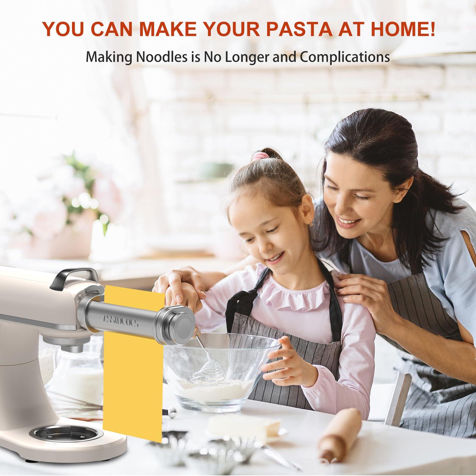 Nudelaufsatz für Bosch Mum5 Mum4 Zubehörteile, Nudelvorsatz aus SUS304 Edelstahl, Pasta Roller Edelstahl Spaghetti Fettuccine Kompatibel mit BOSCH Küchenmaschinen MUM5 MUM4 (Nudelaufsatz Set)