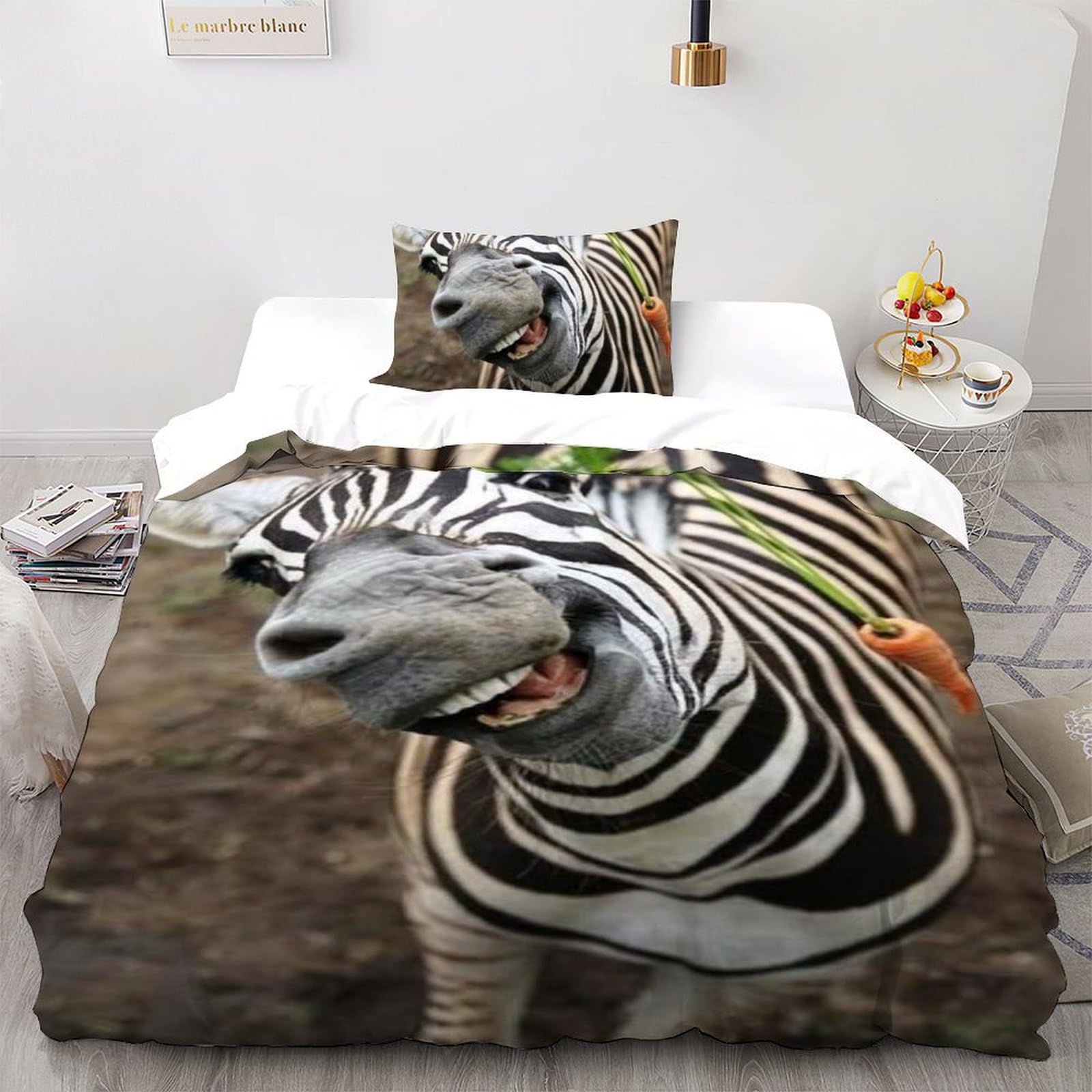 Housse de couette single pour lit de garçon motif Animaux Land 135x200 en microfibre douce