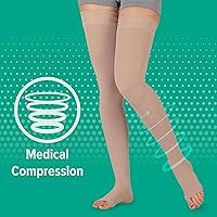 Vista 5 de Juzo Basic 4411 Medias de compresión con punta abierta y banda superior de silicona, para hombres y mujeres, regular, 1 (I), beige