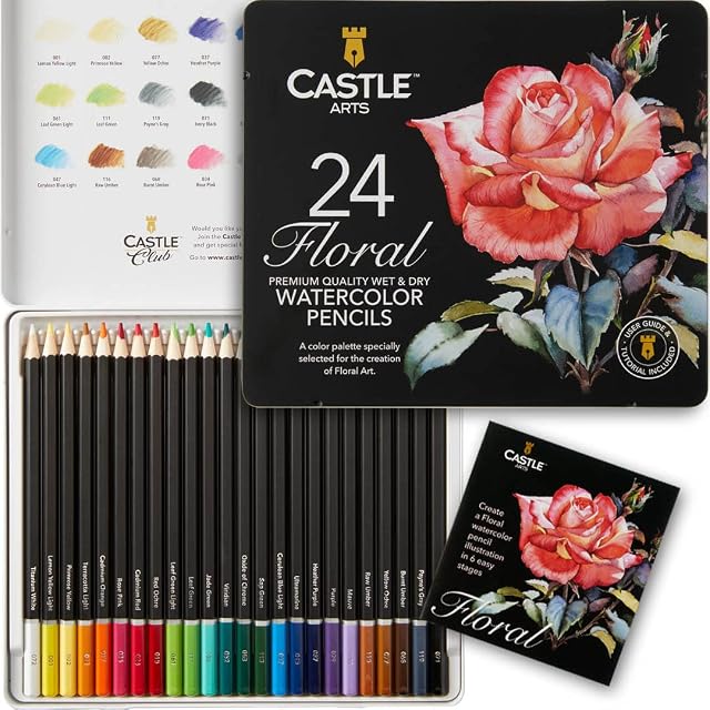 Castle Art Supplies Set de 24 Lápices de Acuarela - Estilo Botánico