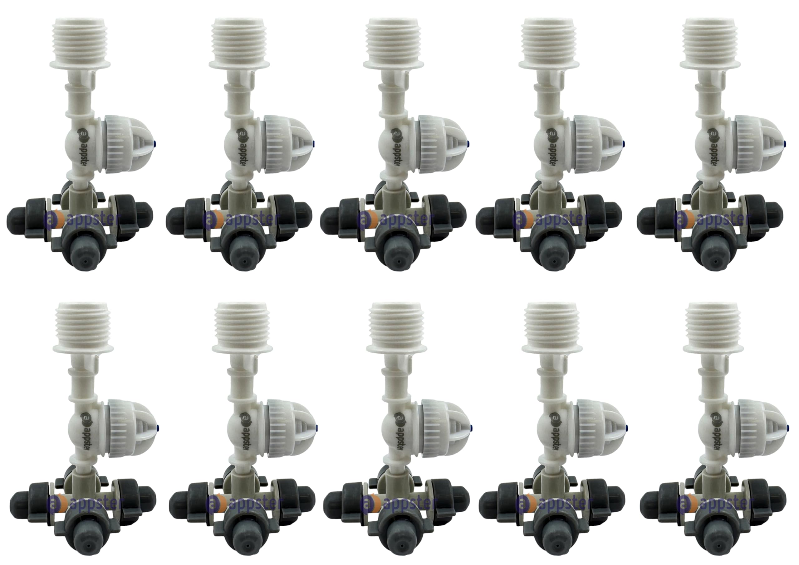 APPSTER 25pcs 4-Way Fogger Assembly Complete 1/2" Threaded with Anti-Drip Check Valve for Garden, Greenhouses, Mist Cooling, Stable & Poultry Farm - 25pcs