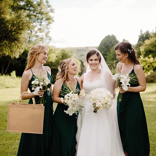 Miniatura 7 de Segarty Bolsas de mano, paquete de 12 bolsas grandes de arpillera reutilizables de lona de yute para regalos con asas, bolsa en blanco a granel para