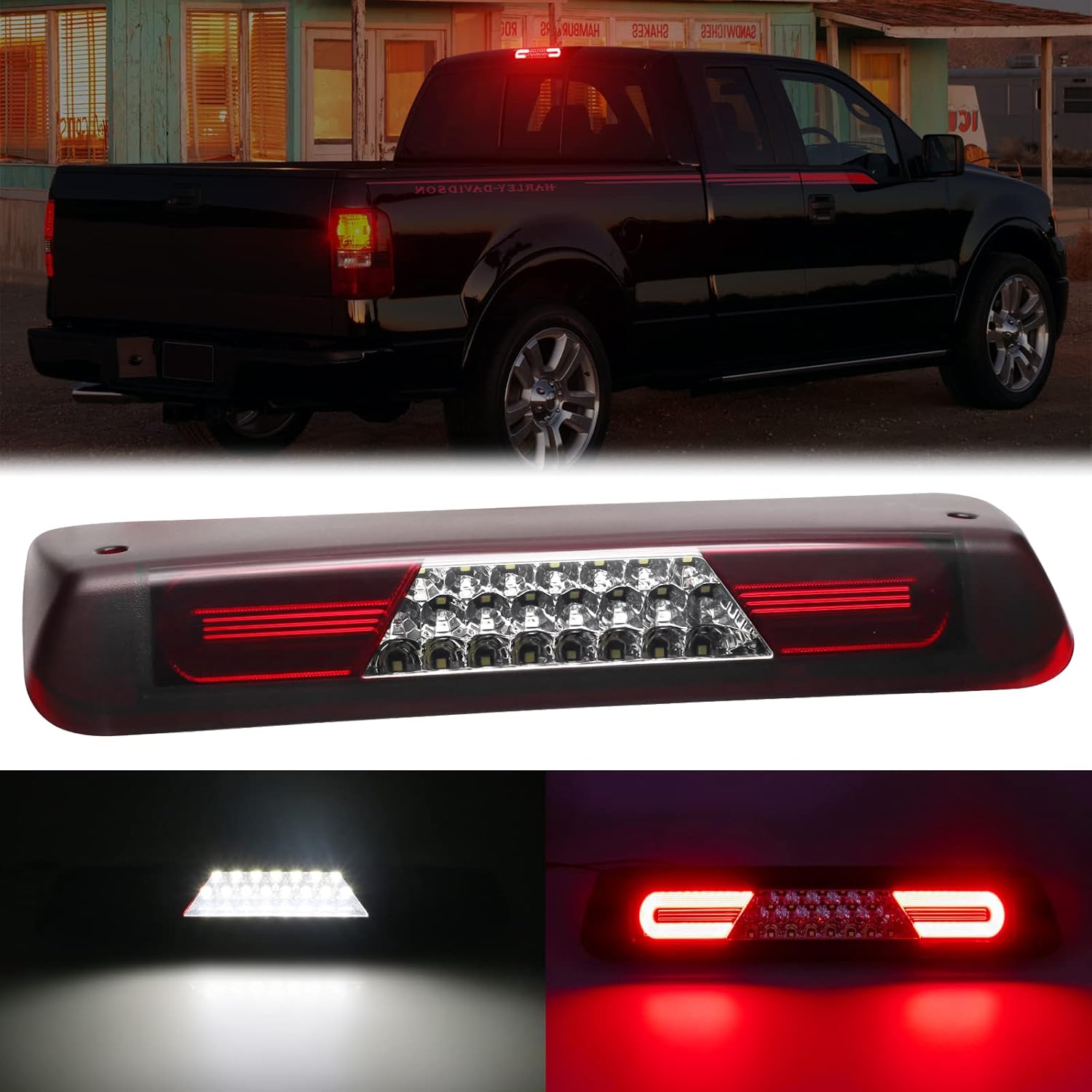 R&F Auto LED Clear Red Lens 3rd Brake Light Replacement for F150 (2004-2008)/ Explorer Sport Trac (2007-2010) / Mark LT (2006-2008) Roof Cargo Lights High Mount Stop Lamp with Seal Foam Gaskets