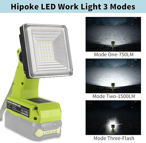 Miniatura 2 de Luz inalámbrica de 1500 lm para batería Ni-Cad Ni-Mh de iones de litio Ryobi ONE+ de 18 V, proyector LED portátil con puerto USB y tipo C, luz de