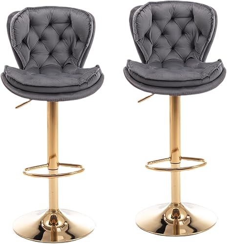 Miniatura 45 de SZLIZCCC Taburete de bar moderno giratorio de altura de pub, silla de comedor alta con asiento de terciopelo, respaldo, taburete hidráulico sin