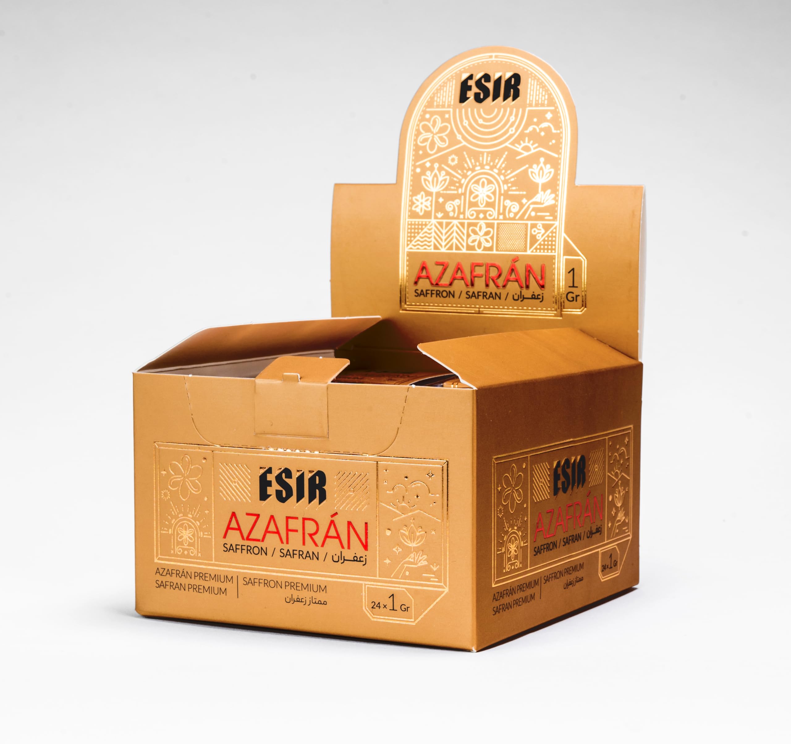 Esir Fils de Safran Premium, Pistils de Safran 100% Pur Naturel | Goût Délicat et Couleur Vibrante | 1g- Paquet de 24|
