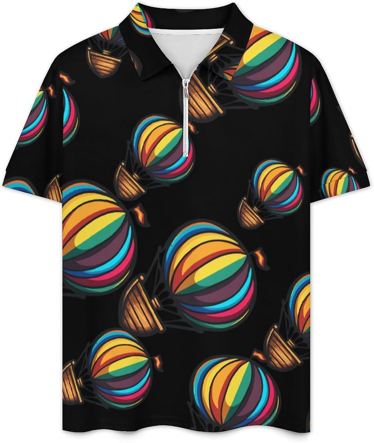 Hot Air Balloons Mens Polo Shirts Track Suits 2 Piece Short Sleeve Sweatsuit 1/4 Zip Golf Loungewear for Sports