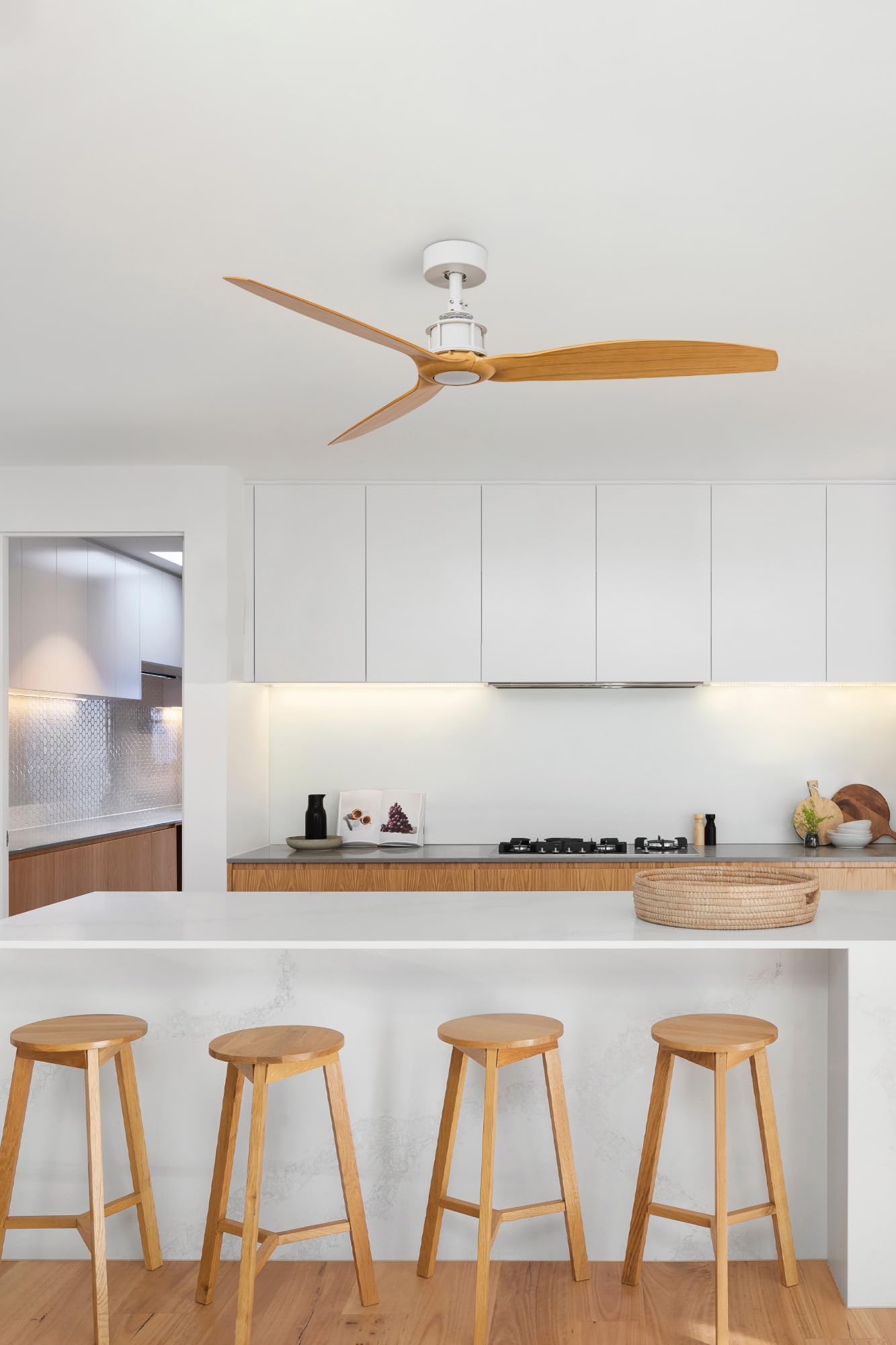 FARO Barcelona Ventilador de techo con luz blanco/madera Ø 128 cm JUST FAN M
