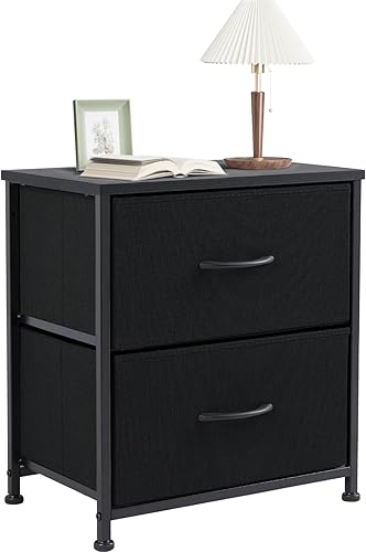 Miniatura 9 de NEWBULIG Mesita de noche con 2 cajones de tela, cómoda pequeña de 25 pulgadas de alto, mesita de noche con almacenamiento para dormitorio, armario,