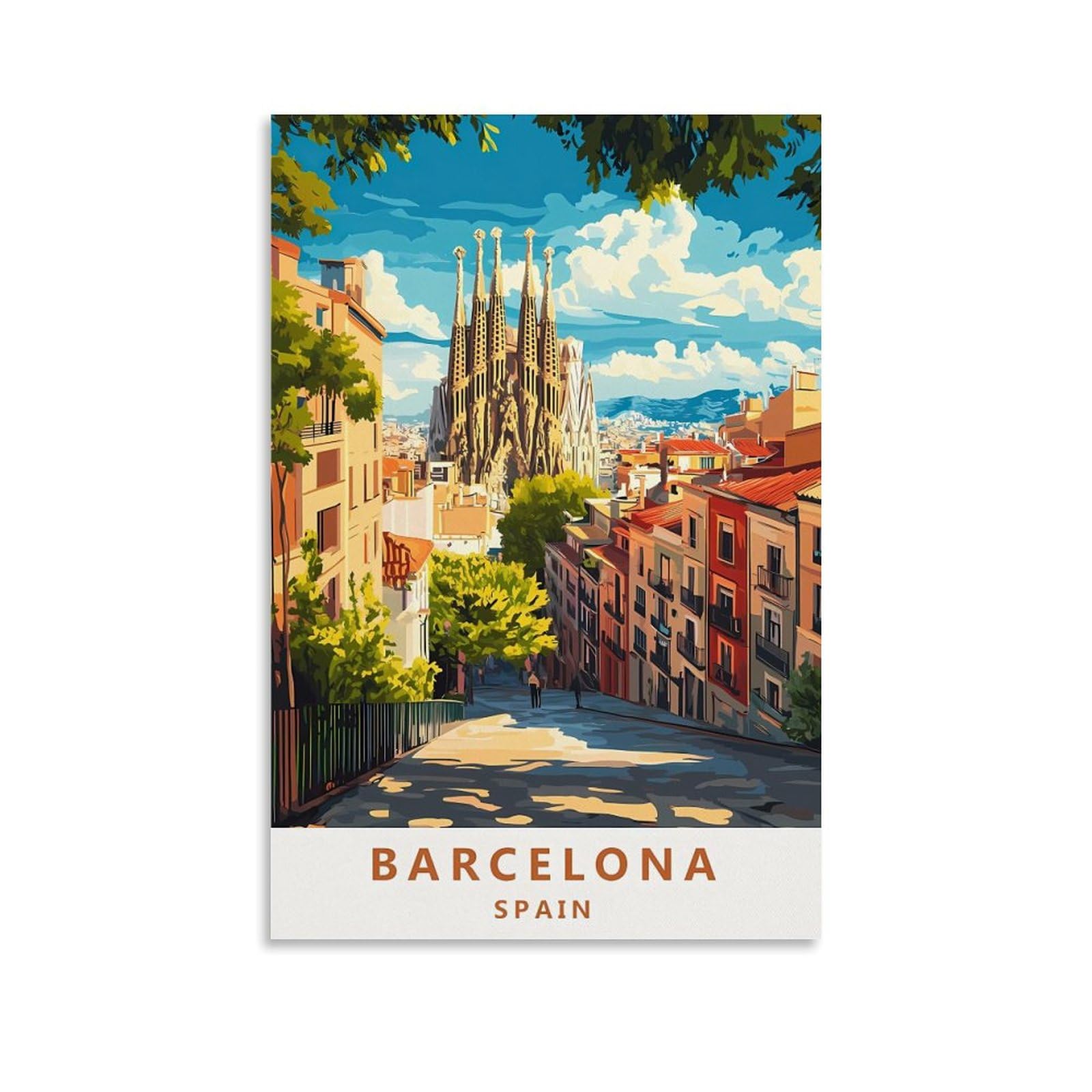 EZMLFA 5D Diamond Art Kits for Beginner,Barcelona Spain,Diamond Art House DIY Diamond Art Kits for Home Wall Decor 40x40cm