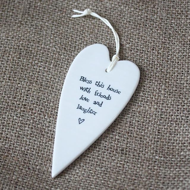 East of India NEW 2035 White Porcelain Hanging Heart Bless This House