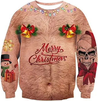 Idgreatim Unisex Ugly Christmas Crewneck Sweatshirt Novelty 3D Graphic Long Sleeve Sweater Shirt