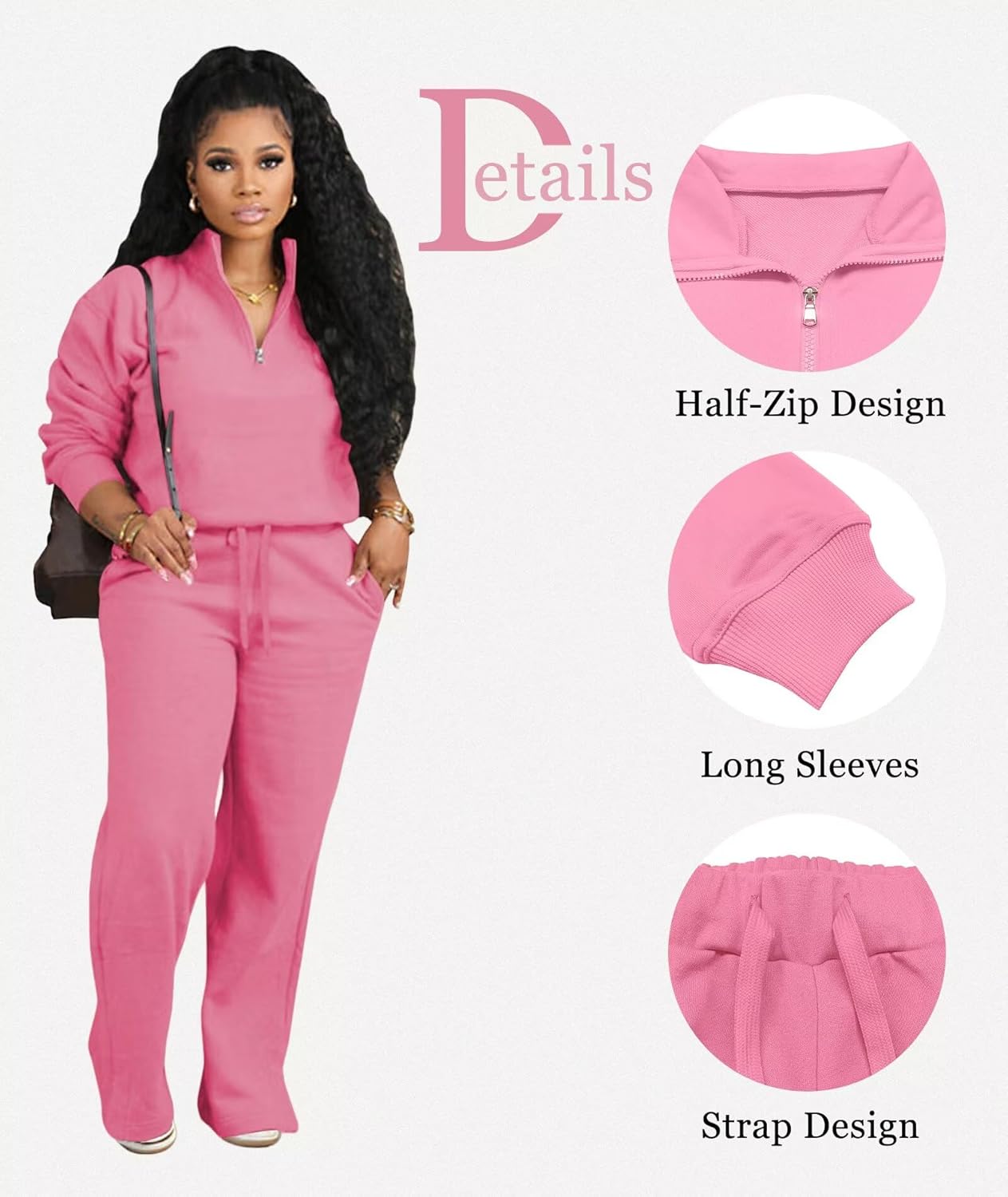 Adogirl Womens 2 Piece Outfits Lounge Sets Fall Half Zip Sweatshirt and Jogger Pants With Pockets Matching Set Tracksuit - Image 4