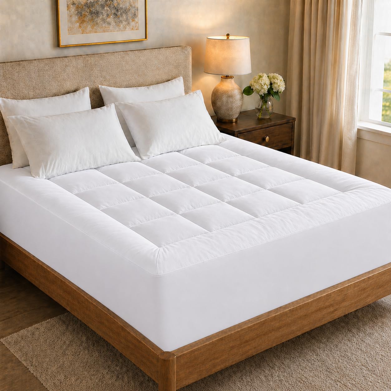 Topper 1000 GSM, WestMonth Premium Quilted 1000 Gsmluxury Extra Thick Mattress Topper - Breathable & Fluffy Soft, Cooling Pad Cover Bed of King Queen with Deep Pocket (White, California King)