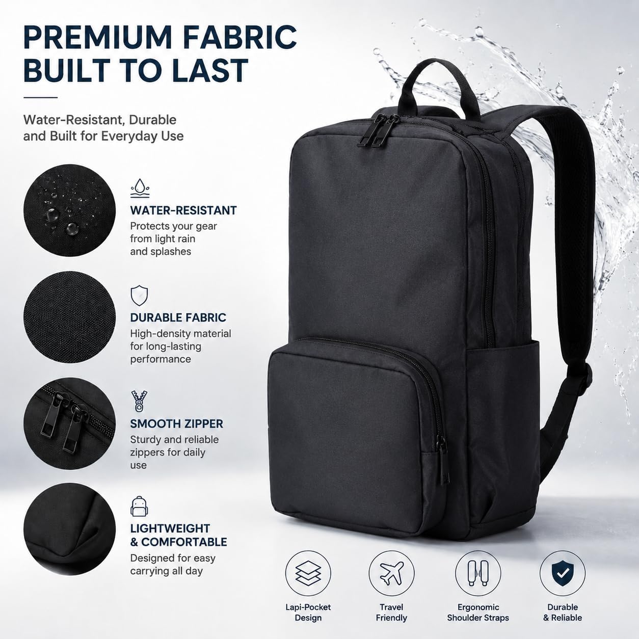 Laptop Backpack for Women & Men, 15.6" Laptop and Tablet Bag with Tumbler Holder – Lightweight, Durable Travel & Work Backpacks, Navy image 2