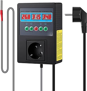 Temperaturregler, Digitaler Temperaturregler mit Fühler Smart Thermostat Steckdose Heiz- und Kühlmodus Temperature Controller für Aquakultur Inkubatoren Gewächshäuser Terrarien (-20℃-120℃)