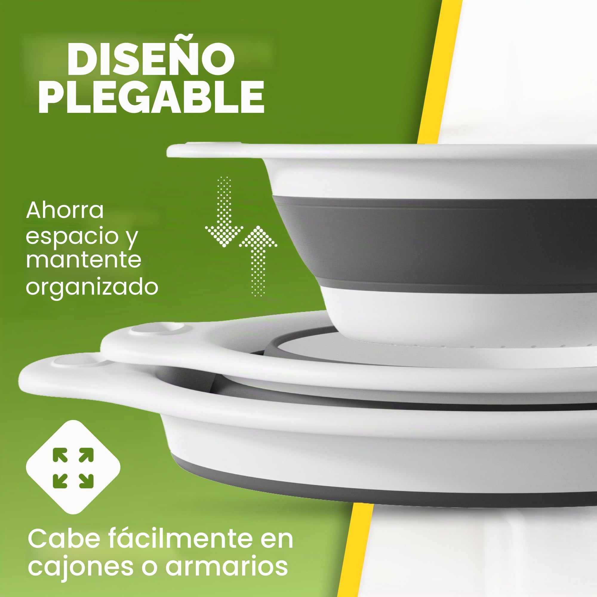 Gevoli Coladores plegables (juego de 3) coladores de alimentos con base de drenaje para frutas y verduras de pasta, color blanco (3 tamaños: 3/4 galón, 4/5 galón)