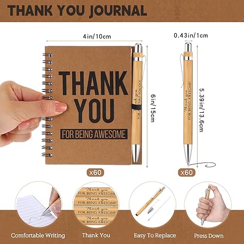 Miniatura 2 de Honoson Juego de cuadernos en espiral, regalo de agradecimiento a granel de 4 x 6 pulgadas, diario inspirador con bolígrafo de bambú, regalo de