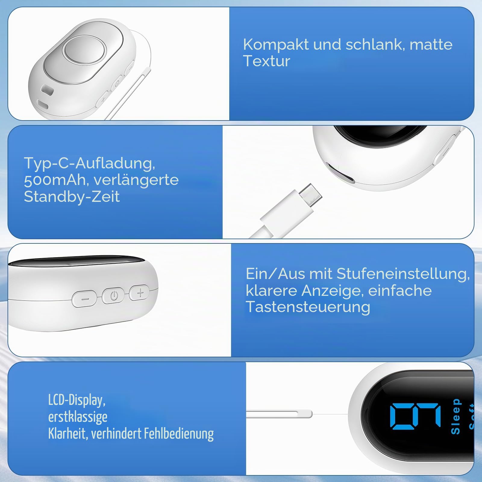 Handheld Einschlafhilfegerät, Typ-C Wiederaufladbare Mikrostrom-Schlafhilfe, 3 Modi & 9 einstellbare Gänge zur Entspannung, Verbesserung des Stressabbaus, Schneller und tiefer Schlaf