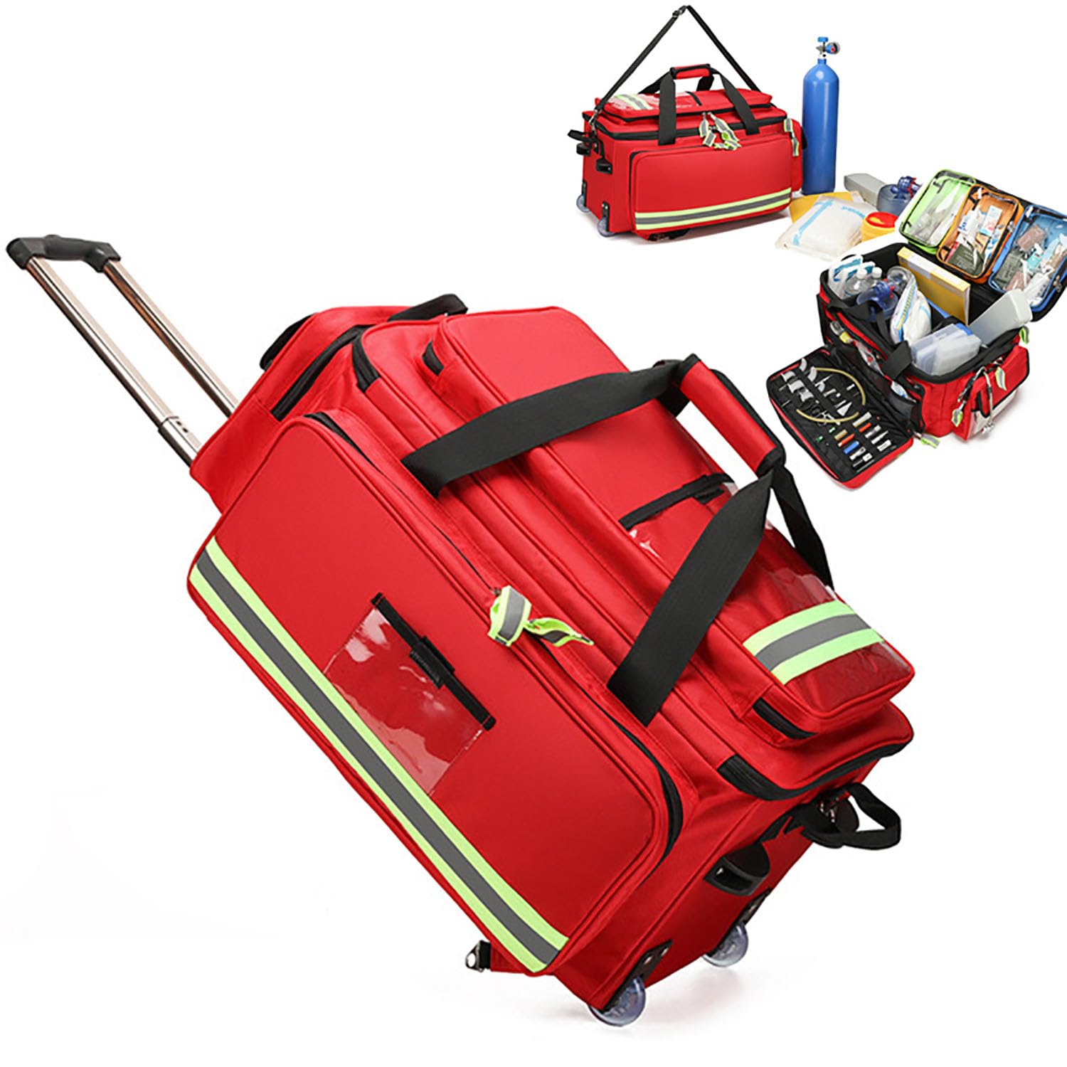 Maletín Médico Con Ruedas De Gran Capacidad, Maletín Médico Con Ruedas Y Compartimentos, Diseño Reflectante De Seguridad, Material Grueso Ignífugo E Ignífugo Para Enfermeras Y Médicos a Domicilio