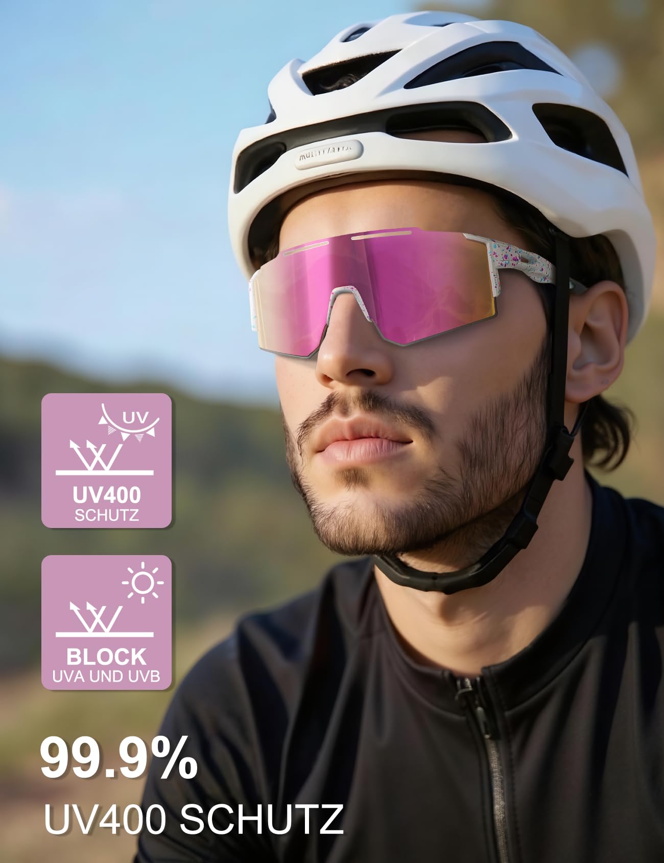 DUDUKING Sonnenbrille Fahrradbrille Herren Damen,Wassertransferdruck Sportbrillen Radsport Brillen für Outdoorsport Radfahren Laufen Golf UV 400 Schutz Baseball Brille