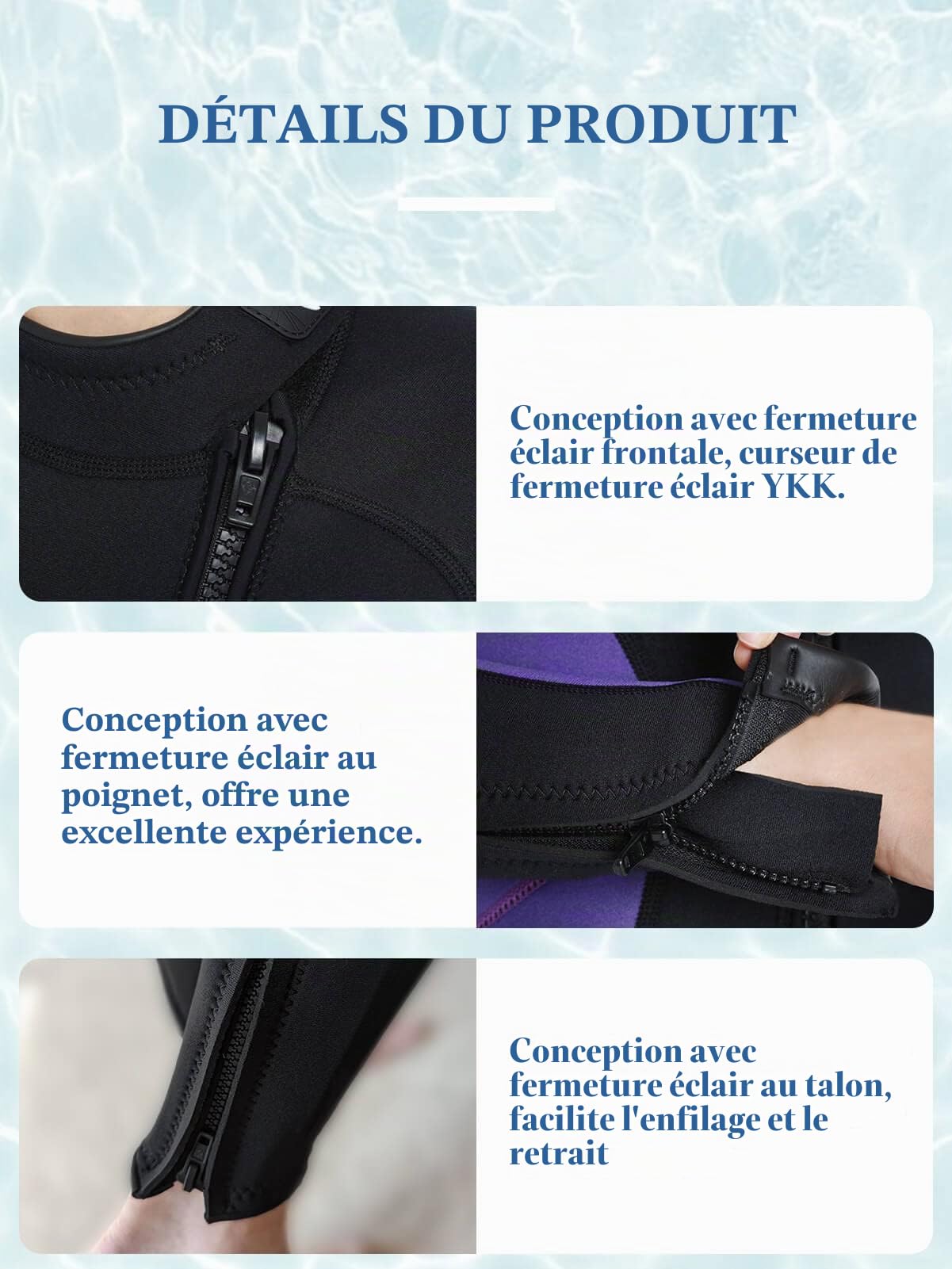 Combinaison Hommes Femmes Combinaisons de Plongée Corps Complet 3mm Néoprène Front Zip Manches Longues Peau de Plongée pour Natation Snorkeling Plongée Surf Rafting