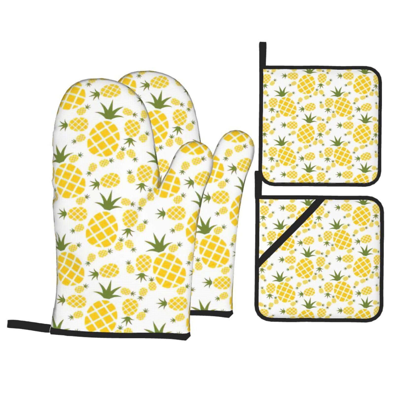 Pineapple.. Print 4-Piece Oven Microwaving Set Waterproof Kitchen Gloves for Baking Grilling Cooking