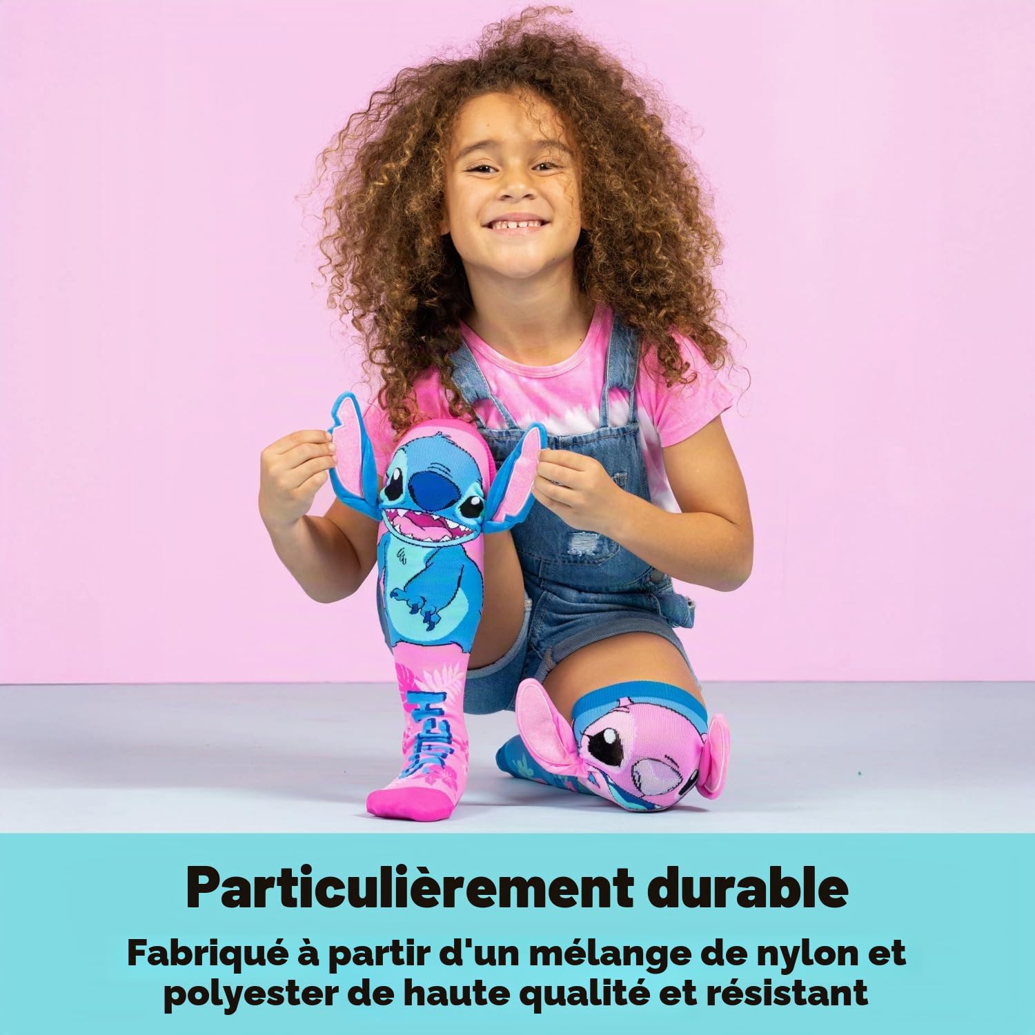 Madmia Chaussettes Stitch Hawaii : chaussettes colorées avec applications 3D, pour enfants et adultes de 6 à 99 ans (29014MM), Bleu/rose, 6-99