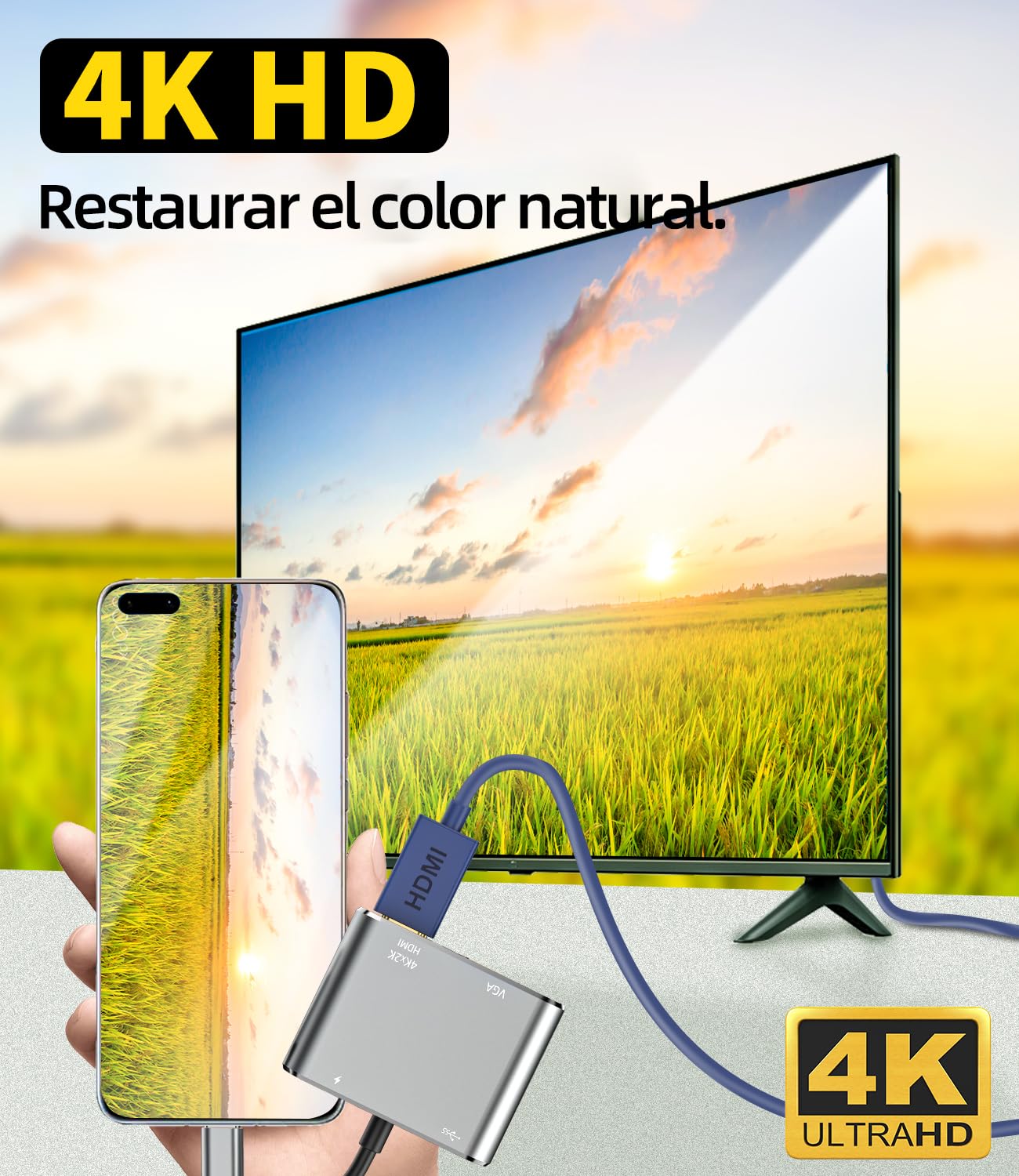 Hub USB-C Per IPhone 15/Plus/Pro/Pro Max - Adattatore Con HDMI, VGA E Ricarica - Argento - Foto 3
