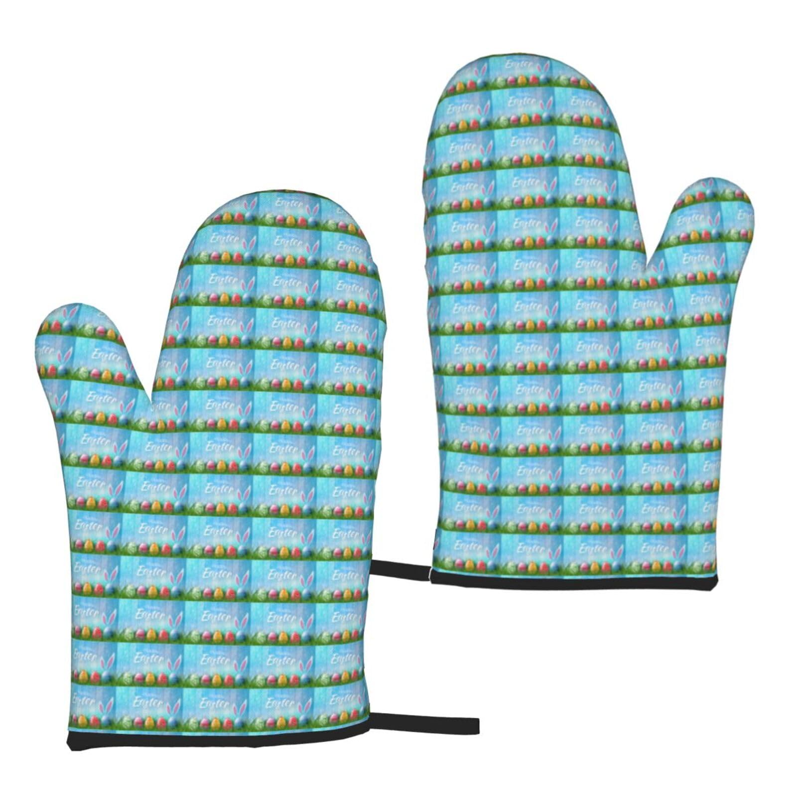 Easter Egg Bunny Grass Wooden Print Universal Fit Comfort Gloves Protection Heat Resistant Oven Kitchen Baking Grilling