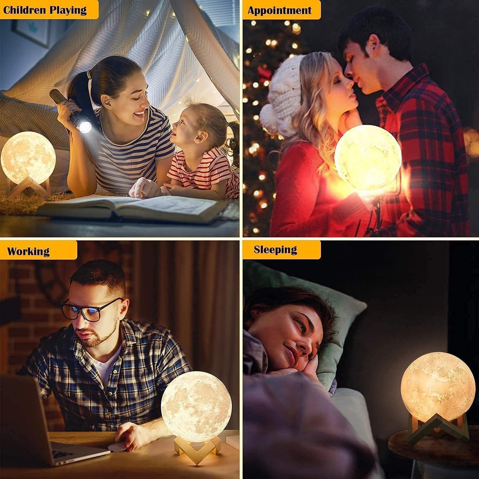 Lampada a forma di luna, lampada da comodino con stampa 3D, luce notturna a forma di luna, 16 colori, con supporto in legno, telecomando e controllo touch e ricaricabile tramite USB, per lei, bambini
