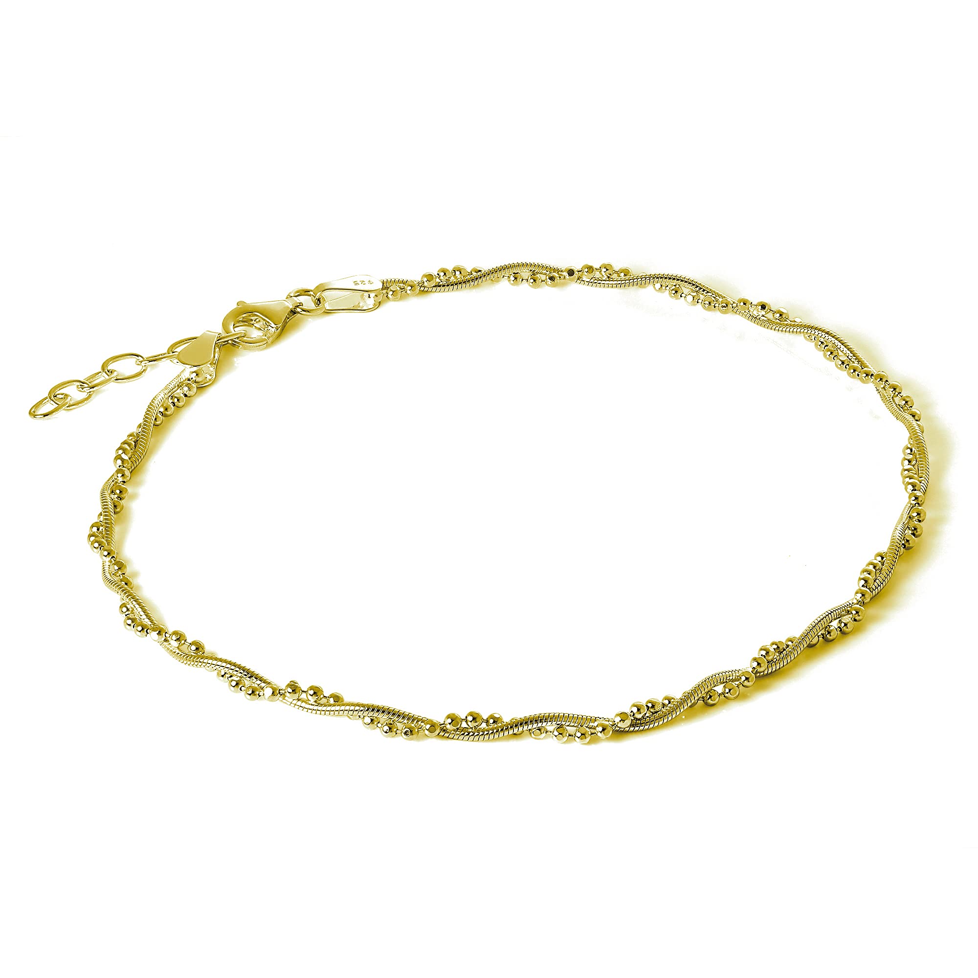 Cavigliera in argento Sterling placcato oro con serpente e perlina, Argento Sterling
