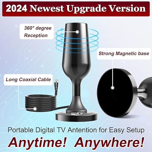 Miniatura 2 de Antena de TV digital para Smart TV, antena digital HDTV 2024 para interiores y exteriores con base magnética fuerte, soporte 4K 1080p para canales
