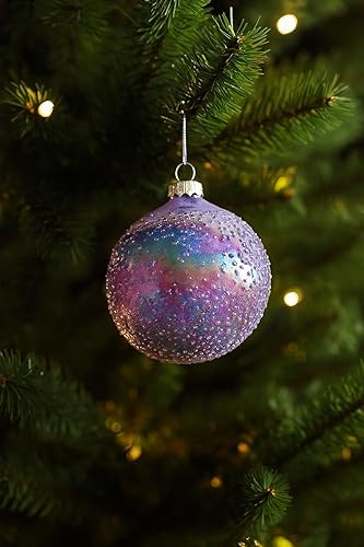 Miniatura 3 de The Bridge Collection ICY - Adorno de bola de lavanda iridiscente, adorno de cristal morado brillante con cuentas para decoración navideña, bola