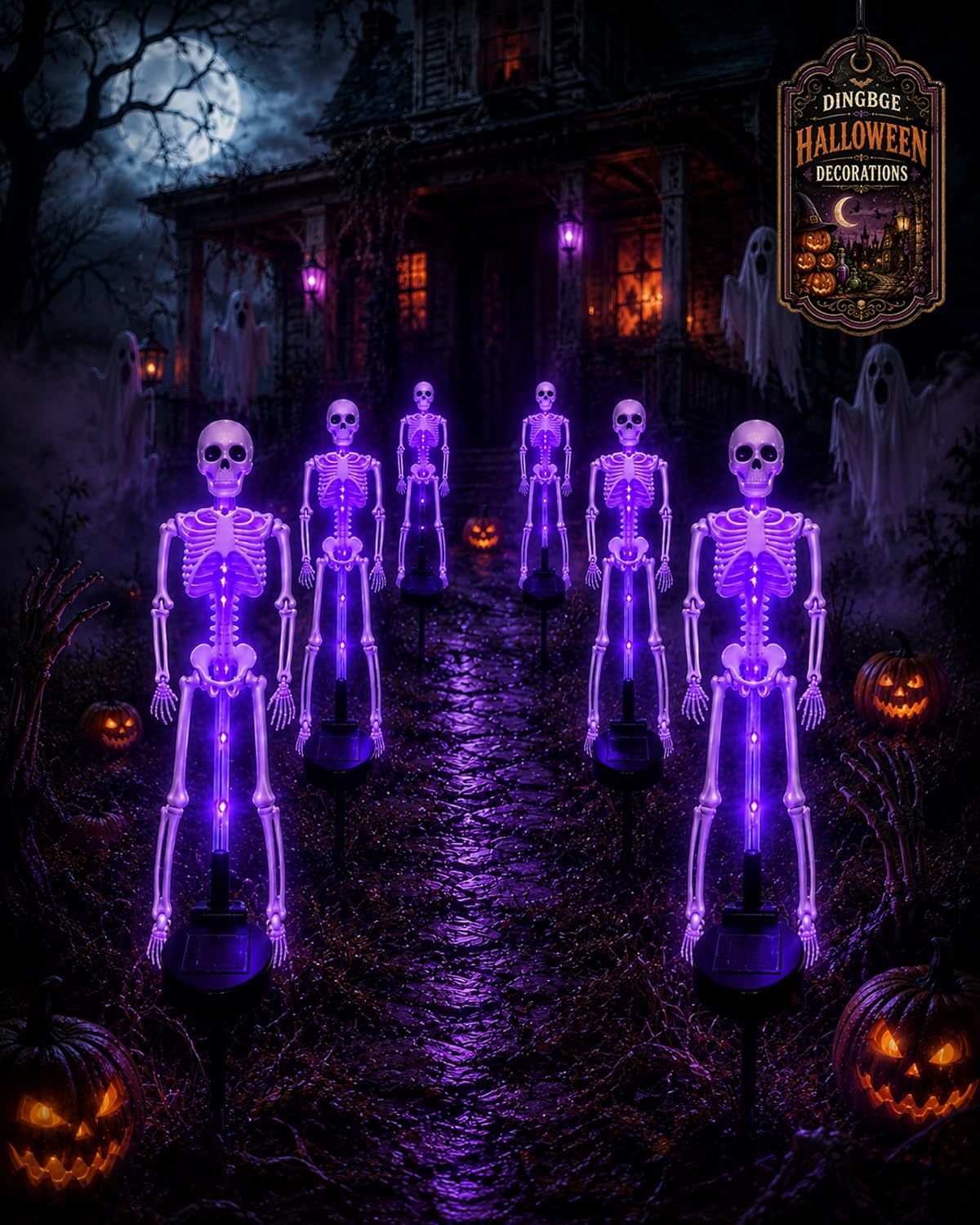 Solar Skeleton Yard Stake Halloween Decorations Waterproof Garden Light