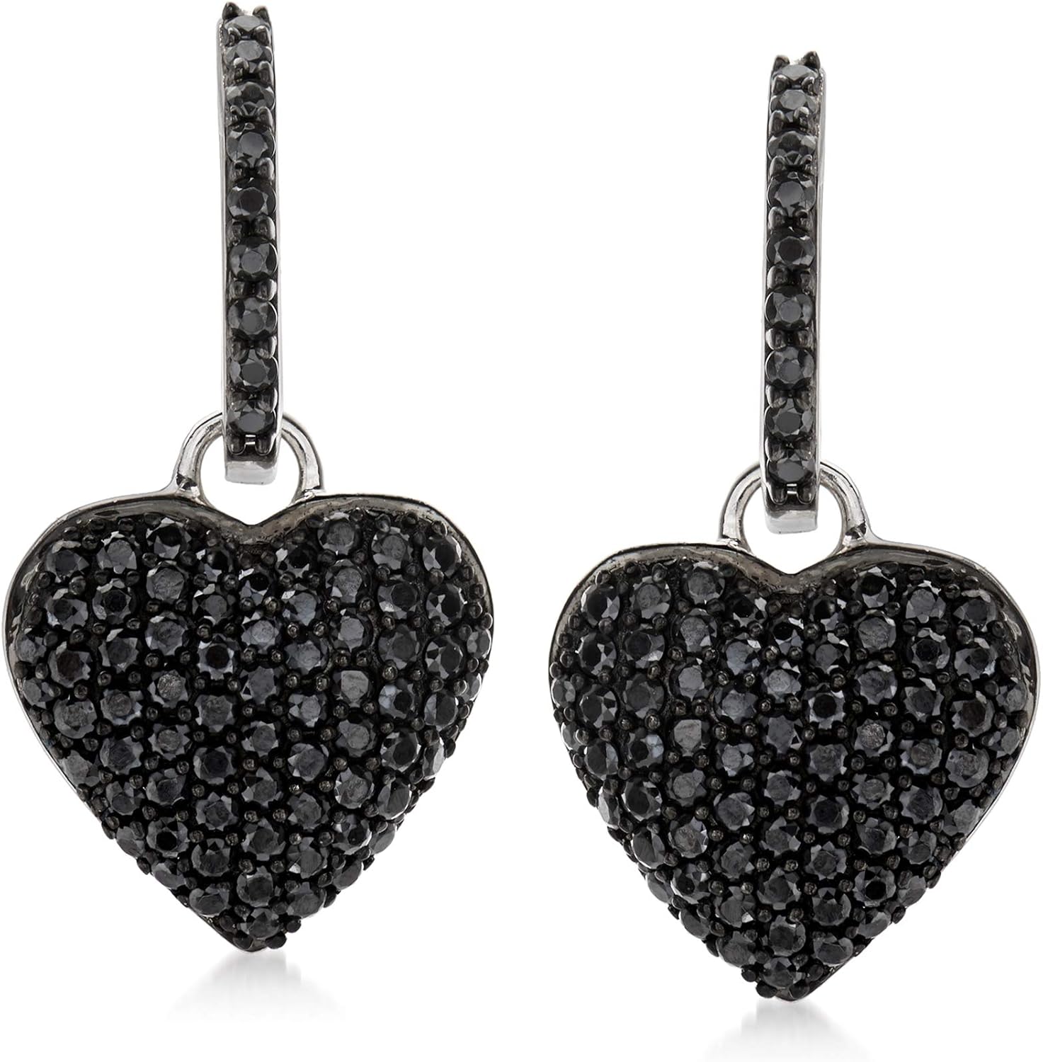 Ross-Simons 2.10 ct. t.w. Black Spinel Heart Drop Earrings in Sterling Silver