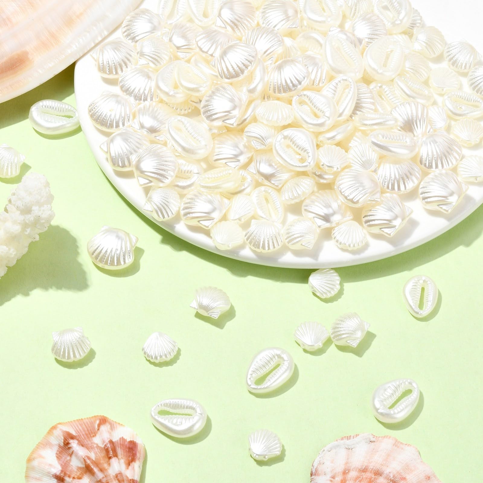 UR URLIFEHALL 200 Pcs ABS Plastic Imitation Pearl Beads White Sea Shell Conch Shaped Beads for Crafting Jewellery Vase Filler Hair Home Decor - Image 4