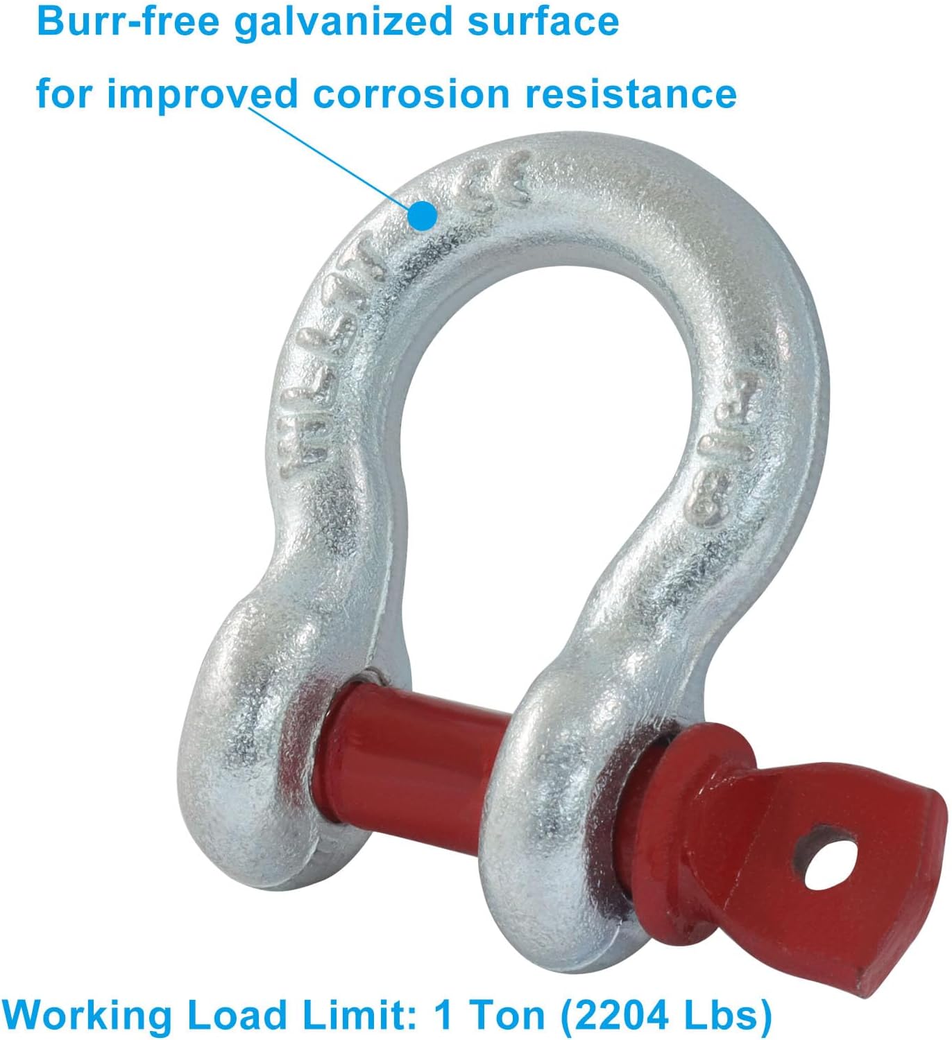 5 Pcs 3/8 Inch D Ring Shackles, 1 Ton (2204 Lbs) Working Load Limit Galvanized Heavy Duty Screw Pin Shackle for Tow Strap, Winch, Traction Steel Wire and Vehicle Recovery