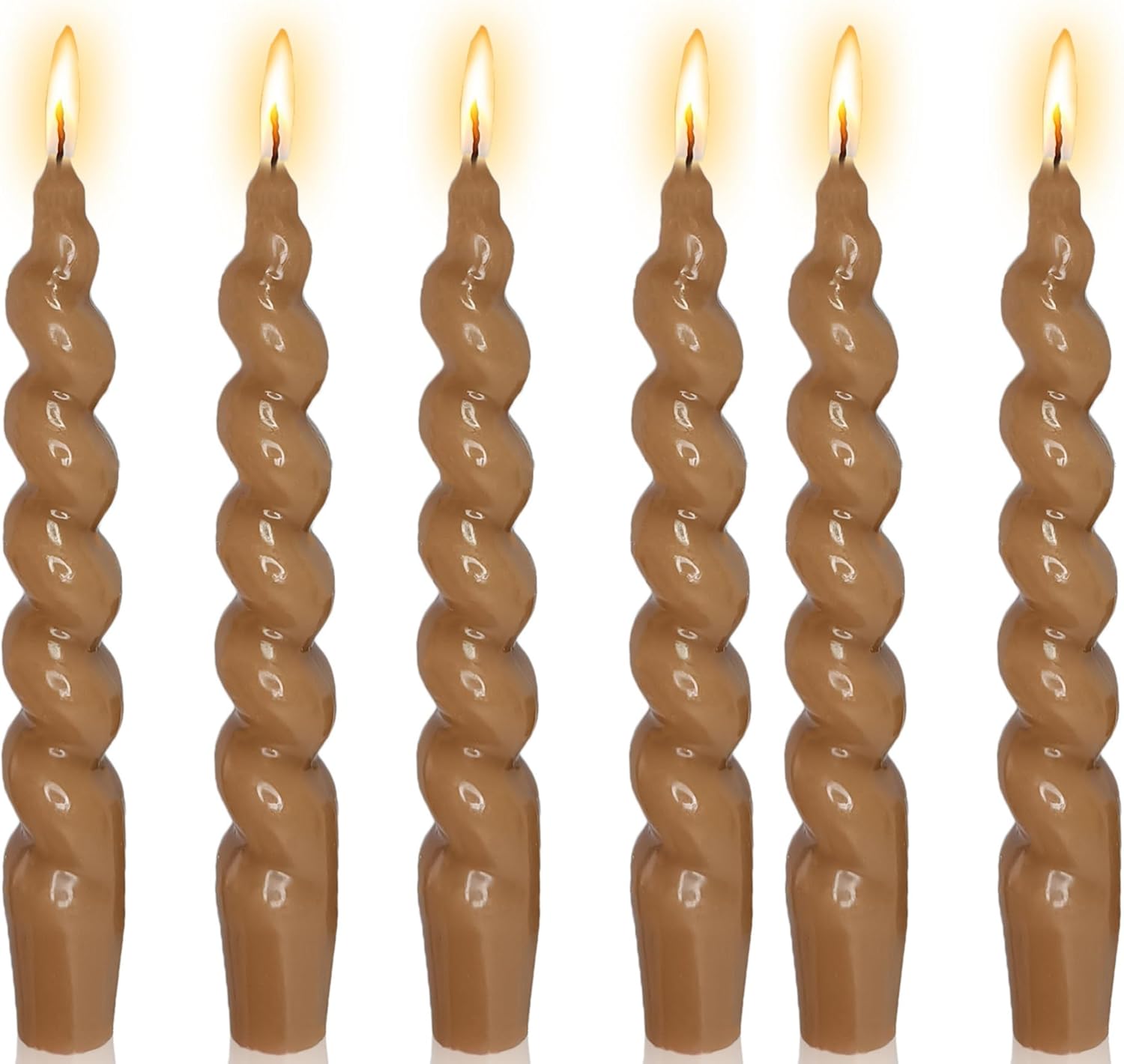 Spiral Taper Candle Brown Candlesticks - 6pcs Short Candle Sticks 7.5INCH Twisted Candlesticks Fancy Taper Candles for Home Décor Weddings Festive Seasons Holiday