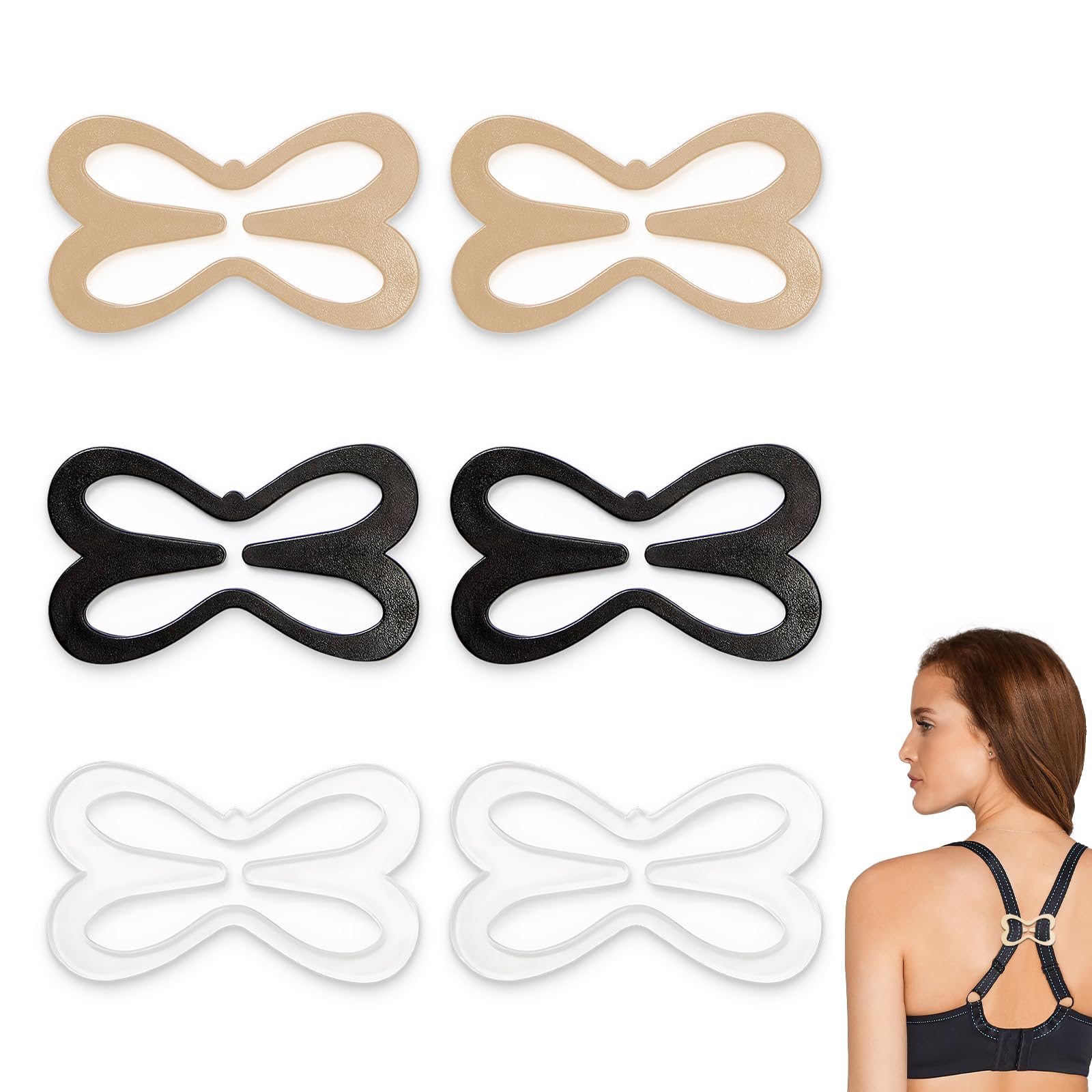 MYHOGOOD 6Pcs Racer Back Bra Clip, Non Slip Bra Strap Clips for Back, Women's Bra Clips for Racer Back, Cross Back Clips Buckles Conceal Straps Clips for Bikini, Activewear, Shirts, Sports Bras